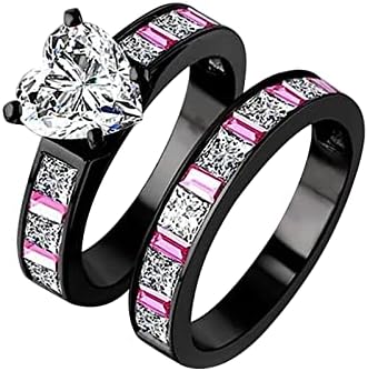 Eljegyzés, Esküvő Szerelmes Szív Cirkon Női Esküvői Gyűrű Divat Fél Gyűrű Ajándék Gyűrű Ékszer Tizenéves (Fekete, 6)