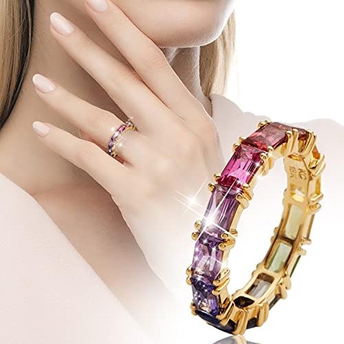 2023 Új Multi Színes Cirkon Női Gyűrű Egyszerű Divat Ékszerek Legnépszerűbb Tartozékok Gyűrű Rózsa (Arany, 9)