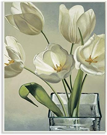 Stupell Iparágak Puha Tulipán Virágok üvegedénybe Fehér Szirmok, Design by Eva Barberini Falon Emléktábla, 13 x 19