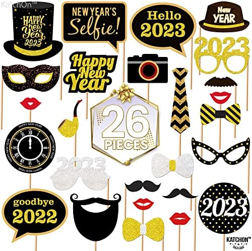 Hatalmas, 2023 szilveszteri Party Kellékek - Pack 70 | Új Évet Fotó Kellékek 2023 | 40 Inch, Arany 2023 Lufi, Boldog Új Évet