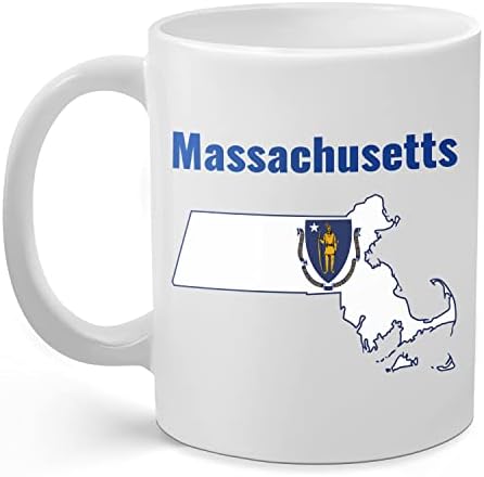 Palm City Termékek Massachusetts Állam Forma - 11 oz Kerámia Kávés Bögre Massachusettsi Állami Zászló | Remek Ajándék Bay