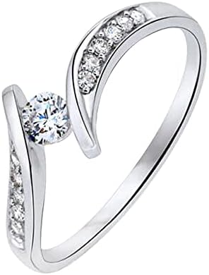 2023 Új Női Gyémánt Gyűrű, Eljegyzési Gyűrűk Nyilatkozat Gyűrűk, Minden Nő Fogatlan Gyűrű (Ezüst, 7)