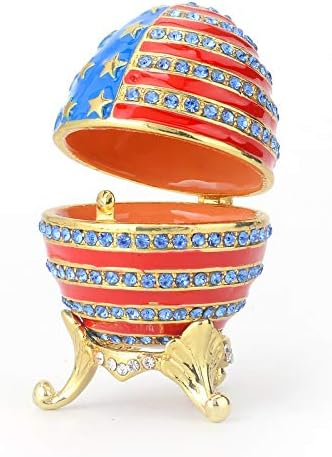 Furuida Fabergé Tojás Ékszer Bizsu Doboz Csuklós Klasszikus Amerikai Zászló Színes, Kézzel Festett Fém Dísztárgyak Kézműves