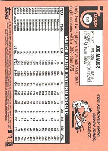 2018 Topps Örökség 158 Joe Mauer Minnesota Twins Baseball Kártya