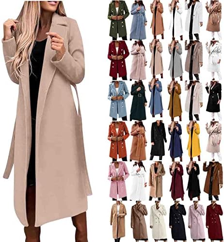 A Nők Klasszikus Dupla Soros Kabátok Hajtóka Dupla Gombot, Vékony, Hosszú Gyapjú Keverék Borsó Téli Kabát, Gyapjú Hosszú