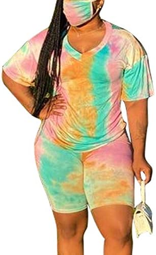 MAYFASEY Női Plus Size 2 Darab Melegítőben Nyakkendő Festék Rövid Ujjú T-shirt Bodycon Rövidnadrág Szett Sport Ruhák XL-5X