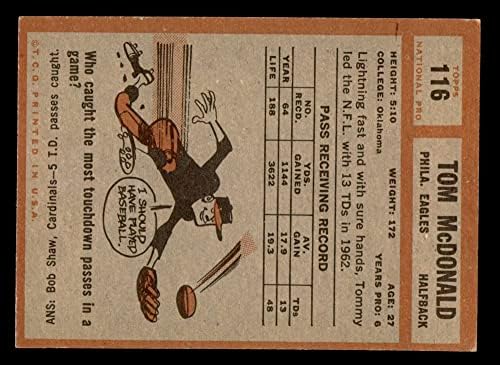 1962 Topps Labdarúgó 116 Tommy McDonald Kiváló (5, 10) által Mickeys Kártyák