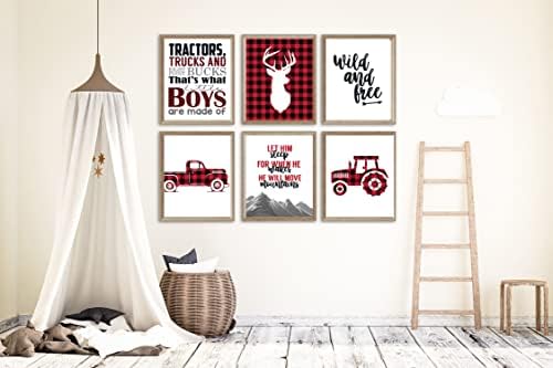 Buta Liba Ajándékok Buffalo Kockás Szarvas, Traktor, Teherautó Témájú Gyermekek Art Print Fali Dekor Szett (Hat) Szarvas