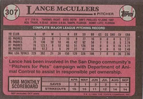1989 Topps Tiffany 307 Lance mccullers-idézetet MLB Baseball Trading Card