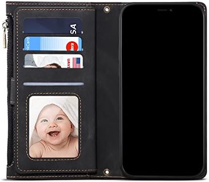Mobiltelefon Flip tok Pénztárca Esetben Kompatibilis az iPhone X/XS, Cipzár Esetében az RFID-Blokkoló Kártya-tartó Foglalat,