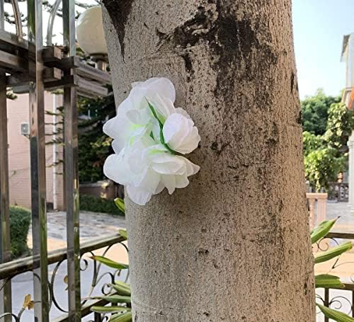 12 Db Fehér Hawaii Virágfüzérek a Zöld Levelek a Ballagási Buli, Tánc, Buli, Fotó Kellék a Szabadban (12)