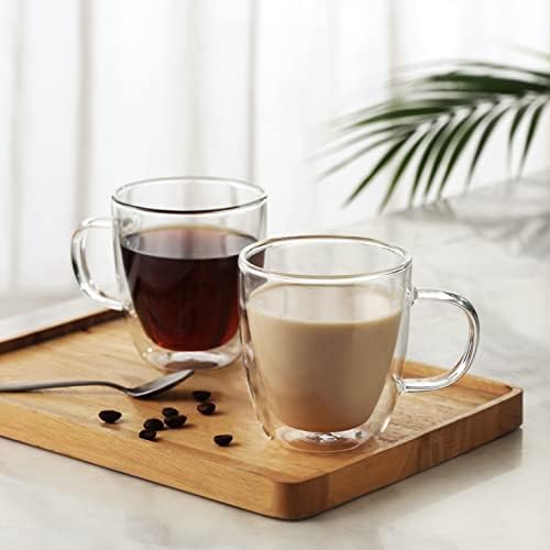 CNGLASS Szigetelt Espresso Pohár, Bögre 5.4 oz,Tiszta Kávés Bögre Készlet 2 duplafalú Üveg Bögre Kezelni,Cappuccino,Tejeskávé,egy