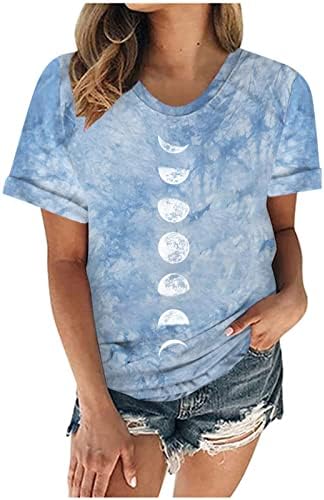 Női Nap, Hold Gomba Grafikus Maximum Vintage Laza Fit Blúz, Rövid Ujjú Nyakkendő Festék Póló Tini Lány Alkalmi Póló