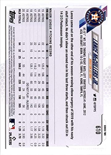 2021 Topps 610 Lance mccullers-idézetet Ifjabb NM-MT Houston Astros Baseball
