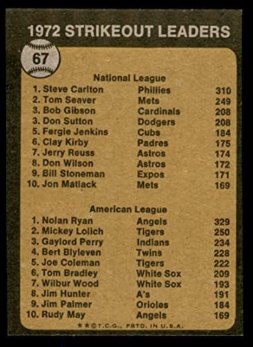 1973 Topps 67 Strikeout Vezetők Steve Carlton/Nolan Ryan Phillies/Angyalok (Baseball Kártya) NM Phillies/Angels