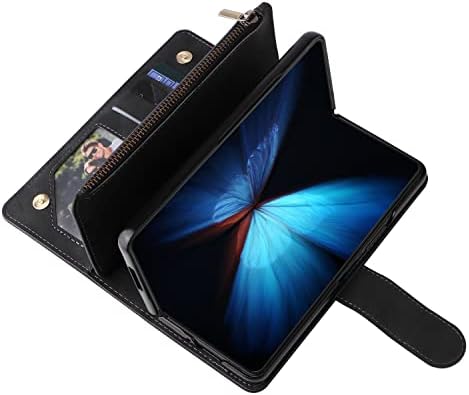 ZZXX Samsung Galaxy Z Fold 4 Esetben Pénztárca [RFID-Blokkoló] Kártyahely Puha PU Bőr Cipzár Folio Flip a Csuklópántot védőburkolat