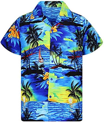 Férfi Alkalmi Hawaii Nyomtatás Strand Póló Rövid Ujjú Gyors Száraz Pólót Kapcsolja Le a Gallér Gomb Felső Blúz M-3XL