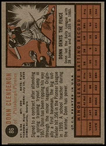 1962 Topps 86 Donn Clendenon Pittsburgh Pirates (Baseball Kártya) VG/EX Kalózok