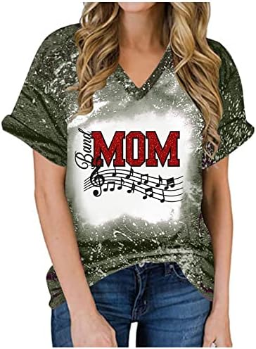A Zenekar Anya Pólók Női Vicces Levél Nyomtatás Mama T-Shirt Rövid Ujjú Alkalmi Anya Életét Ing V-Nyak Fehérített Tee Maximum