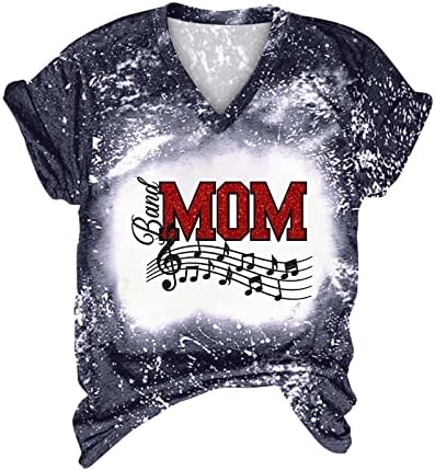 A Zenekar Anya Pólók Női Vicces Levél Nyomtatás Mama T-Shirt Rövid Ujjú Alkalmi Anya Életét Ing V-Nyak Fehérített Tee Maximum