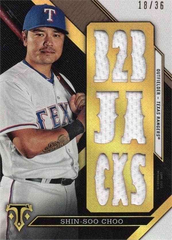 Shin-Soo Choo játékos kopott jersey-i javítás baseball kártya (Texas Rangers) Topps Tripla Szálak TTRSC2 LE 18/36 -