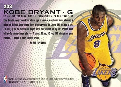 1996-97 Fleer Kosárlabda 203 Kobe Bryant Újonc Kártya Lakers