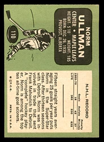 1970 Topps 110 Norm Ullman Toronto Maple Leafs (Hoki-Kártya) VG Maple Leafs