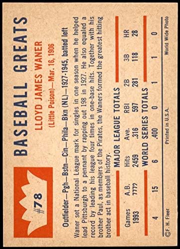 1960 Fleer 78 Lloyd Waner Cincinnati Reds/Kalózok (Baseball Kártya) NM/MT+ Vörösök/Kalózok