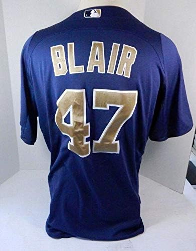 2012-13 San Diego Padres Willie Blair 47 Játékban Használt Haditengerészet Jersey BP 312 - Játék Használt MLB Mezek
